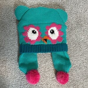 Owl Knit Hat with Pink Accents